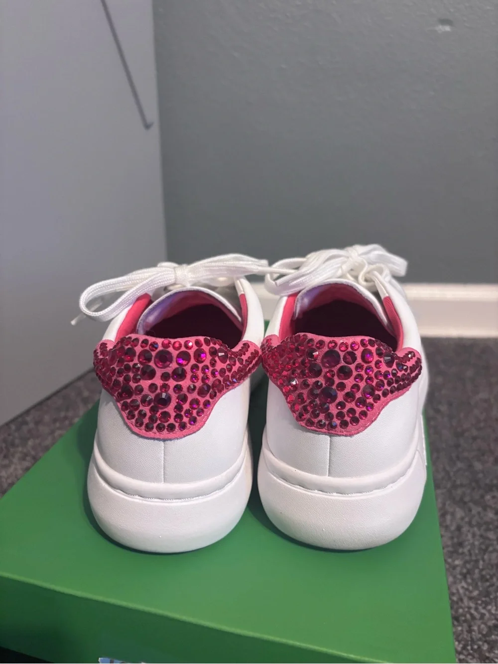 kate spade White Leather Sneakers with Pink Crystal Heel